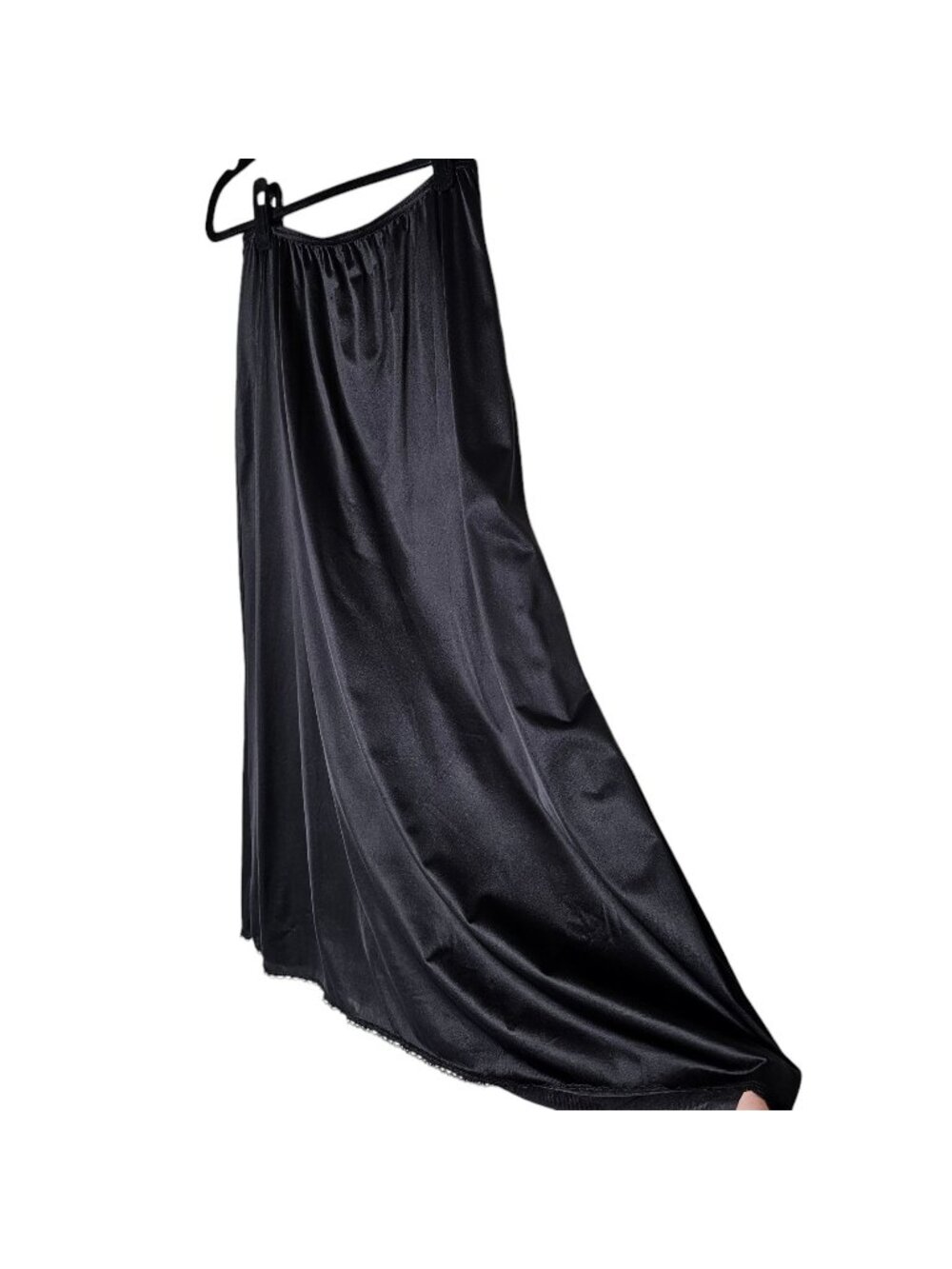 Vintage Vanity Fair Size 34 Large Black Midi Skirt Slip Nylon Lace Trim A Line